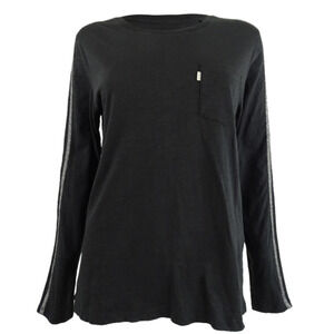 Levis Shirt Womens Large Black Long Sleeve Pocket Crewneck Glitter Stripe Tee